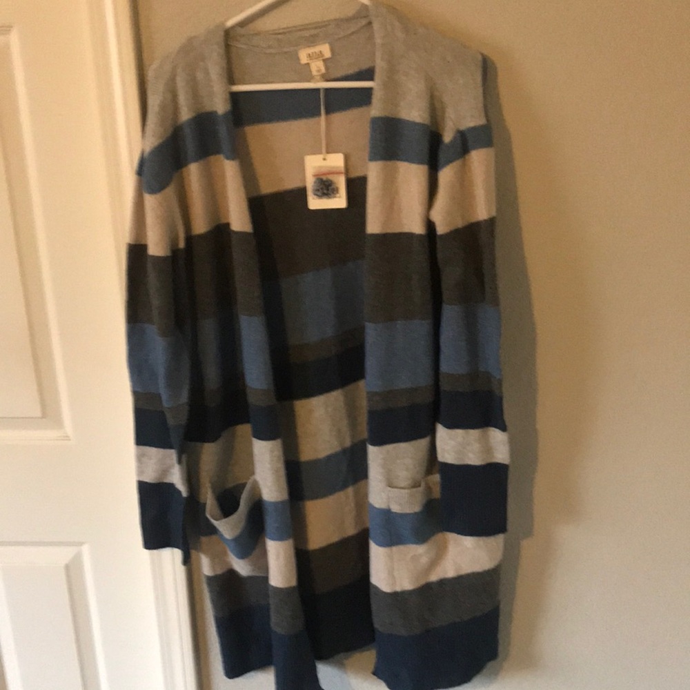 Striped Women's Sweater - Blue, Gray, Tan